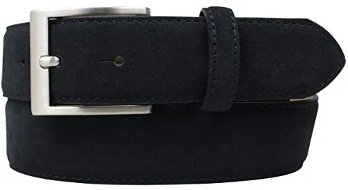 BELTINGER Italienischer Veloursleder-Gürtel, 35 mm breit, Herren, Anzuggürtel, Hosengürtel, Wildleder, Edelstahl-Gürtelschnalle Silber | Dunkelblau 90cm