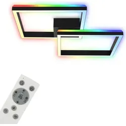 Briloner LED Deckenleuchte Schwarz 64x64cm mit RGB Backlight - Lampen: Dimmbar und mit Fernbedienung, ermöglicht Farbwechsel von 2700K bis 6500K für individuelle Lichtstimmungen.