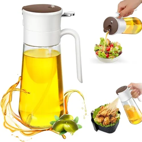 Euqvunn Ölsprüher 580 ml, 2-in-1 Öl Sprühflasche & Spender aus Glas für die Küche, feiner Nebel & verstopfungsresistent für Olivenöl, Heißluftfritteuse, Kochen