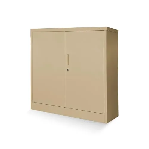 Jan Nowak Kleiner Aktenschrank C001B Büroschrank Metallschrank Aufbewahrungsschrank 2 Verstellbare Fachböden Pulverbeschichtet Abschließbar 92,5 cm x 90 cm x 40 cm (Beige)