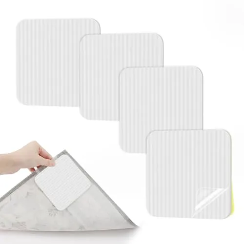 GlasFlength Teppich Antirutschunterlage, 4 Stück Antirutschmatte für Teppich Vacuum Tech Anti Rutsch Teppichunterlage Antirutsch Teppichstopper Anti-Curling Teppichgreifer Antirutschmatte Pads (Weiß)