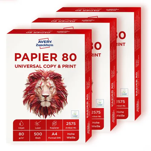 Avery Zweckform A4 Büro-Papier 80g, 1000 Blatt, Weiß
