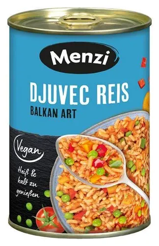 Menzi's Djuvec Reis - Fertiggericht mit einer einzigartigen Gewürzmischung und Gemüse, ideal als Grillbeilage oder erfrischender Reissalat für unvergessliche Geschmackserlebnisse.
