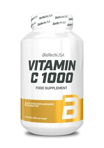 Biotech USA Vitamin C 1000 - 250 Tabletten - Vitamine: Hochdosiertes Vitamin C mit 1000 mg pro Tablette unterstützt das Immunsystem und die Kollagenbildung für gesunde Haut, Zähne und Knochen.