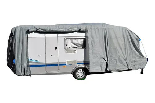 GreenYard® Wohnwagen Abdeckplane mit Reflektorstreifen | Größe M - Wohnmobilabdeckungen mit Reflektoren für optimale Sichtbarkeit, wasserabweisend und atmungsaktiv für zuverlässigen Wetterschutz.
