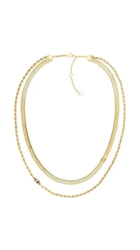 Tommy Hilfiger Jewelry Doppelte Ketten-Halskette für Damen in Gelbgold - Ketten für Damen – Elegante Doppelkette mit emaillierten Details, verstellbarer Länge und hochwertigem Edelstahl für einen glänzenden Look.