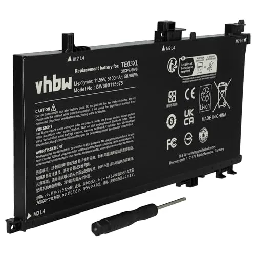 vhbw Akku kompatibel mit HP Omen 15t-ax200 (X7R18AV), W8Y63EA, W9U27EA, X1G87PA Notebook (5100mAh, 11.55V, Li-Ion)