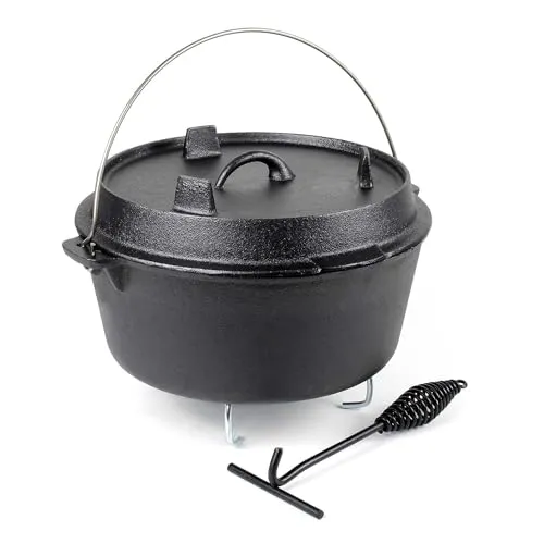 Wiltec Dutch Oven 9l – Gusseisen Kochtopf für Lagerfeuer und Camping - Grillzubehör für Outdoor-Köche – Mit 9 Litern Volumen und robustem Gusseisen ideal für herzhafte Eintöpfe und saftiges Fleisch, perfekt für unvergessliche Lagerfeuer-Abende.