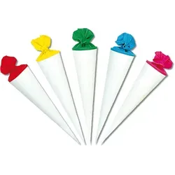 Geschwister-Schultüten, 5 Stück, Weiß mit buntem Krepp