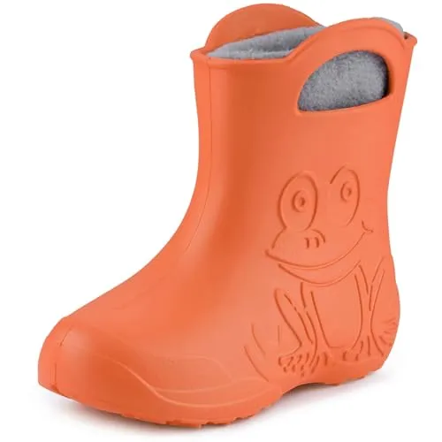 Ladeheid Eva Kinder Gummistiefel gefüttert LA-CA-03 (Orange/Grau, 32/33 EU) - Hochwertige Gummistiefel für Kinder, leicht und wasserdicht, mit herausnehmbarem Fleece-Innenschuh für ganzjährigen Tragekomfort.