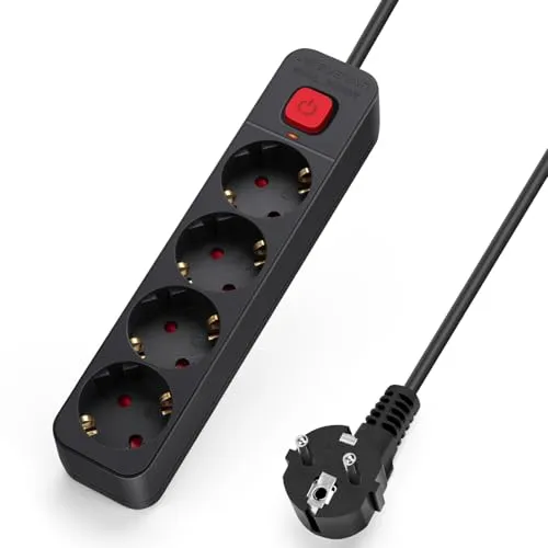 Aigostar Steckdosenleiste 4-fach, Mehrfachsteckdose mit Schalter, Mehrfachstecker Verlängerungskabel 3m Kabel, Schwarz