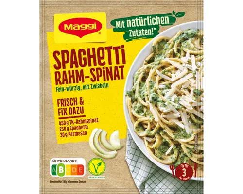 MAGGI Fix für Spaghetti Rahm Spinat 31g - Schnelle und würzige Sauce für köstliche Spaghetti-Gerichte, ideal für den Alltag. Mit natürlichen Zutaten für einen vollen Geschmack.