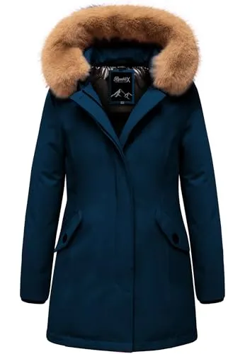 REPUBLIX Damen Gefütterte Dicke Winterjacke RJ-8012 Navyblau L - Elegante Winterjacke für Damen von REPUBLIX, aus strapazierfähigem Polyester. Mit Kunstfellkragen und Kapuze für zusätzlichen Wetterschutz. Praktische Reißverschlusstaschen für sichere Aufbewahrung. Ideal für Alltag und Outdoor-Aktivitäten.