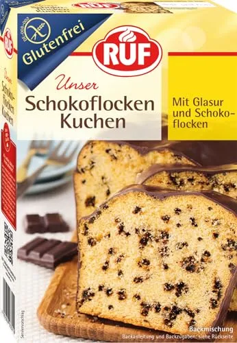 RUF Glutenfreier Schokoflocken-Kuchen - Kuchenmischung für einen fluffigen, schokoladigen Genuss ohne Gluten, ideal für Zöliakie-Betroffene und einfach zuzubereiten.