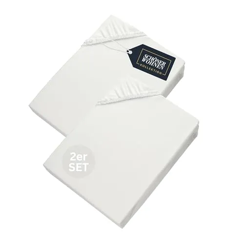 SCHÖNER WOHNEN Spannbettlaken 140x200cm 2er Pack - Spannbetttücher aus hochwertiger Jersey-Baumwolle, Öko-Tex zertifiziert, für Matratzen bis 30 cm. Atmungsaktiv und pflegeleicht für höchsten Schlafkomfort.