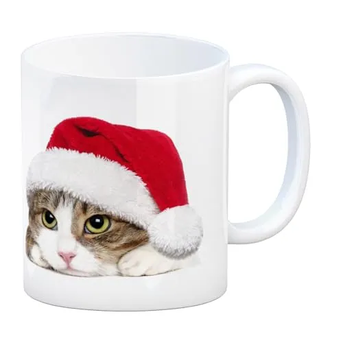 trendaffe Kaffeebecher mit niedlicher Katze und Nikolausmütze