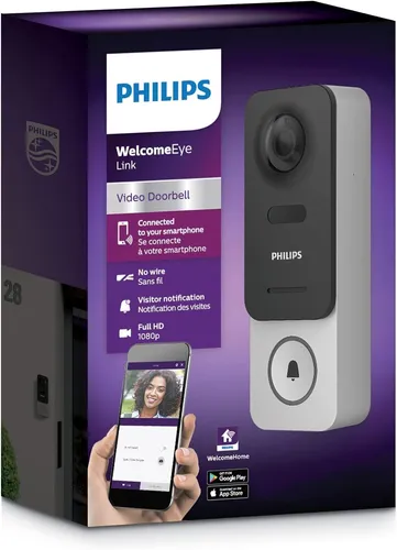 Philips Welcome-Eye Link Video Doorbell Gegensprechanlage Kamera 531034 - Haus-Alarmanlagen mit 1080p HD-Videoauflösung, Wi-Fi-Verbindung und Bewegungserkennung für maximale Sicherheit.