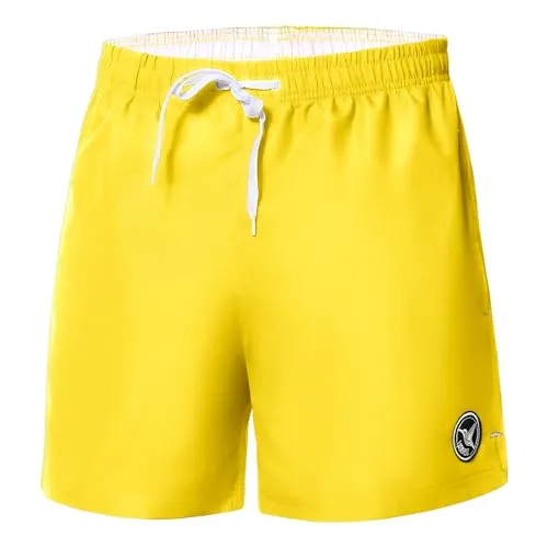 Ladeheid Badehose Herren Bequeme Badeshorts Kurz mit Seitentaschen und Schnürchen, Badeshorts Herren mit Netzfütterung, Perfekt für Sommer, Strand und Schwimmbad – LA40-198 (Gelb, S)