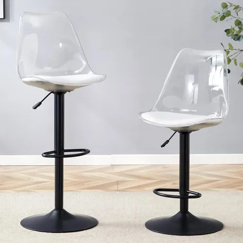 MODFU 2er-Set Barhocker mit Transparenter Rückenlehne - Elegante Barhocker mit durchsichtiger Rückenlehne und höhenverstellbarem Sitz. Ideal für Küchen, Bistros oder Büros – modernes Design und 360°-Drehfunktion bieten Flexibilität und Komfort.