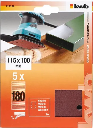 KWB Quick-Stick Schleifstreifen Holz & Metall Edelkorund gelocht 115x100mm K 180