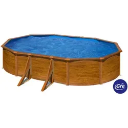 GRE Ovaler Stahlwandpool Pacific 610 x 375 x 120 cm - Swimmingpool: Robuster Ovalpool in Holzoptik für die ganze Familie, mit einfacher Montage und umfangreicher Ausstattung, perfekt für entspannte Sommertage im eigenen Garten.