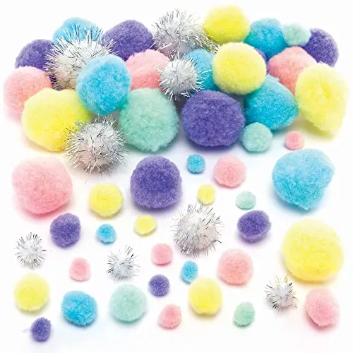Baker Ross Pom Poms zum Basteln in Einhorn Farben - Pack of 348, Basteln für Kinder und Erwachsene, Buntes Bastelzubehör (FC317)