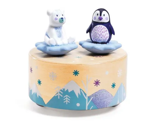 DJECO Spieluhr Eisbär & Pinguin DJ06063 - Wunderschöne Holzspieluhr mit beweglichen Figuren Eisbär und Pinguin. Ideal für das Kinderzimmer, fördert die Fantasie und sorgt für entspannende Melodien. Perfekt ab 12 Monaten!