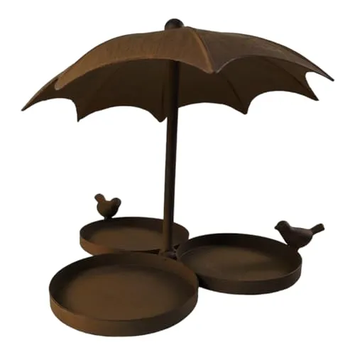 Vogelhaus Futterstation Vögel Wassertränke mit DREI Futterplätzen aus Metall in Rostoptik