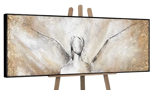 YS-Art Abstrakt XXL Acryl Gemälde auf Leinwand mit Rahmen Schönheit Schutzengel handgemalt Wandbilder Wohnzimmer modern Wohndekor Bilder echte Kunst 180x60 cm