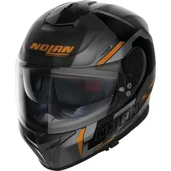 Nolan N80-8 Wanted N-Com Helm XL, schwarz-grau-orange - Motorradhelm mit Notfallwangenpolster NERS und ultraweitem Visier für beste Sicht. Airbooster-Technologie garantiert optimale Belüftung.