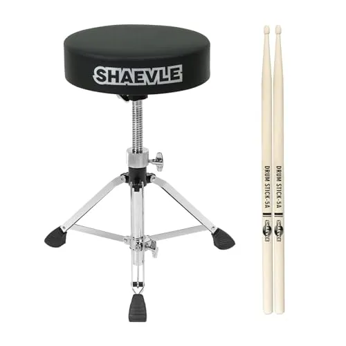 Shaevle Trommelhocker Höhenverstellbar Drumhocker mit Gepolsterter Sitz, Schlagzeughocker Drehbarer Drum Stool inkl. 5A-Trommelstöcken bis zu 200kg