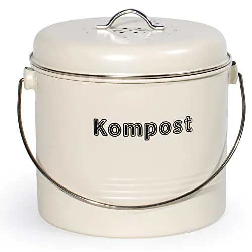 Zedelmaier Biomülleimer 7L, geruchsdicht und stilvoll - Biomülleimer für die Küche, 7L Fassungsvermögen, mit Aktivkohlefiltern für geruchsfreie Aufbewahrung und einem eleganten matten Beige-Finish.