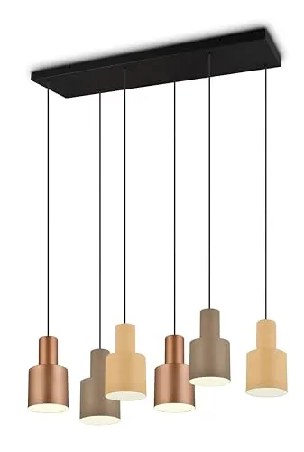 Trio Leuchten Pendelleuchte Agudo 319400617 - Elegante 6-flammige Pendelleuchte aus mattem Schwarz mit stilvollen Schirmen in Coffee, Beige und Taupe. Ideal für moderne Wohnräume, individuell höhenverstellbar bis 150cm.
