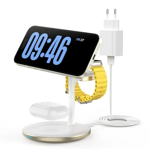 in 1 induktive Ladestation für mehrere Geräte,15W Mag-Safe Ladestation für iPhone 15 14,Mag-Safe Ladegerät für iWatch Ultra 2/1/Series 9,AirPods,Golden 3