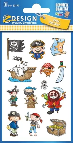 AVERY Zweckform 53197 Kinder Papier-Sticker Piraten 39 Aufkleber (für Jungen, Mitgebsel, Gastgeschenk, Piraten Kindergeburtstag, Schatzsuche, Belohnung, zum Spielen, Sammeln, Basteln, Verschenken)