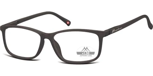 Schicke Lesebrille / -hilfe MR62 mit Federscharnier aus Kunststoff in Schwarz Matt + 2,00 dpt