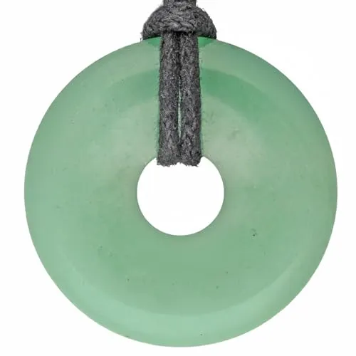 Lebensquelle Plus Edelstein Donut Ø 30 mm + Baumwollband + Edelsteinkarte | Naturstein Anhänger Halskette | Echte Heilsteinkette inkl. Band (Aventurin, grün)
