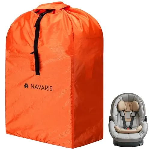 Navaris Transporttasche Kindersitz - Kinderwagen Tasche - Baby Autositz Reisetasche - Tasche für Kinderwagen - Kinderwagentasche - Wasserdicht - Leicht zu Tragen - Orange