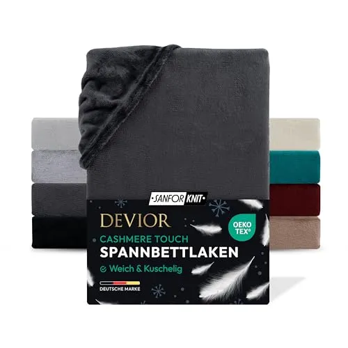 Devior Cashmere Touch Spannbettlaken, Anthrazit, 90x200-100x200 cm – Flauschig weich & wärmend – Mikrofaser mit 190 g/m²– Winter-Spannbetttuch für Topper & Matratzen – Oeko-TEX Zertifiziert