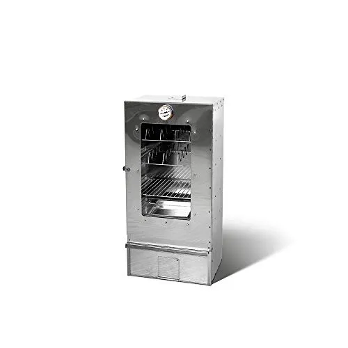 Multifunktions Räucherofen aus 1.4016 Cr-Edelstahl mit Sichtfenster - Smoker mit Sichtfenster, ideal für Fisch und Fleisch. Aus robustem Edelstahl, inklusive Zubehör wie Räucherhaken, Thermometer und Buchenmehl für perfektes Räuchererlebnis.