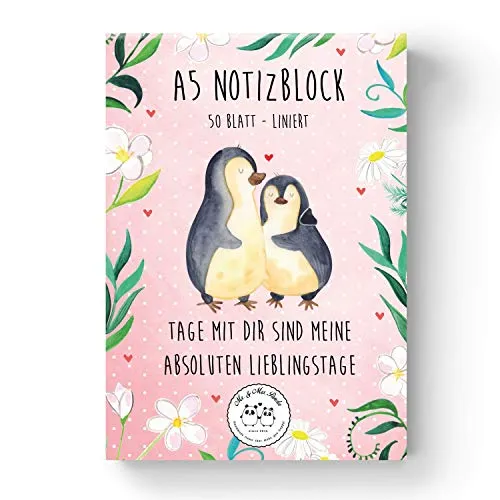 Mr. & Mrs. Panda A5 Notizblock Pinguin Liebe - Geschenk, Pinguine, Heiratsantrag, Freund, Notizbuch, Liebesgeschenk, Schreibblock, Liebespaar,