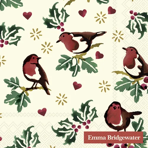 ROTKEHLCHEN & ILEX / 20 SERVIETTEN 25 X 25 / LITTLE ROBIN / © EMMA BRIDGEWATER