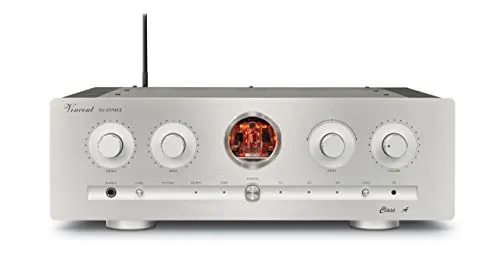 Vincent SV-237 MKII High-End HiFi Hybridverstärker, Warmer dynamischer Röhren-Sound, mit Bluetooth-Streaming und LED-Beleuchtung, 4 schraubbare Lautsprecher-Anschlüsse, Silber