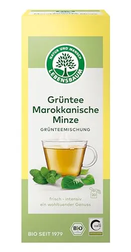 Lebensbaum Grüntee Marokkanische Minze, 20 Beutel x 2g Grüner Tee, ausbalancierte Geschmacksnote, erfrischend-intensiv, 100% Bio
