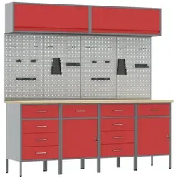 vidaXL Werkbank 10-teiliges Arbeitskabinet und Pegboard Set in Rot aus MDF und Metall rot