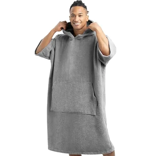 HOMELEVEL Badeponcho für Damen und Herren - 100% Baumwolle Surf Poncho mit Kapuze - Bademantel für Damen, ideal für Strand und Schwimmbad. Der weiche Poncho aus 100% Baumwolle bietet Komfort und Schutz, perfekt zum schnellen Umziehen ohne Kabine.