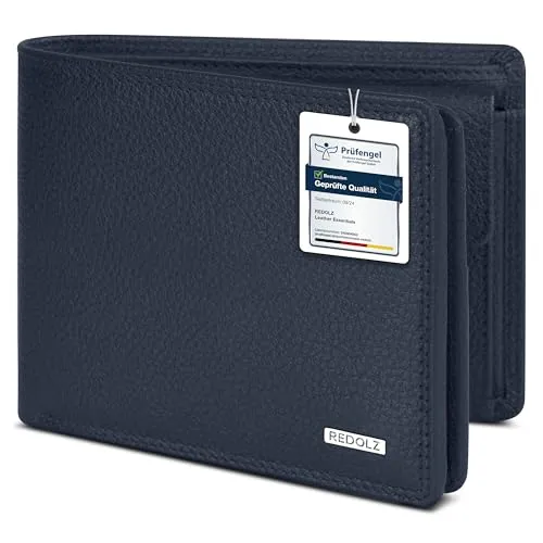 REDOLZ Herren Leder-Geldbörse Geldbeutel Portemonnaie Portmonee RFID Slim | Querformat 4 + 4 Kreditkartenfächer | Maße 11,5 x 1,5 x 9 cm