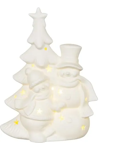 Holz Glas Design HGD LED-Porzellan-Weihnachtsbaum mit Schneemännern, weiß
