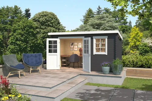 Gartenhaus Blockhaus Pultdach 28 mm Amira 175 grau