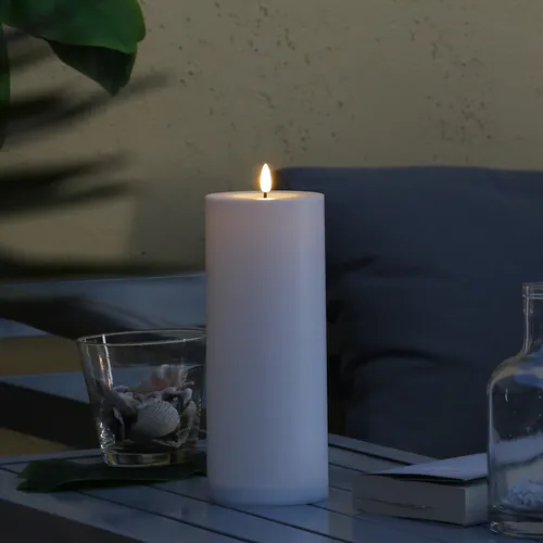XXL LED Kerze Outdoorkerze Timer Sensor H: 27,5cm D: 10cm weiß für Innen Außen